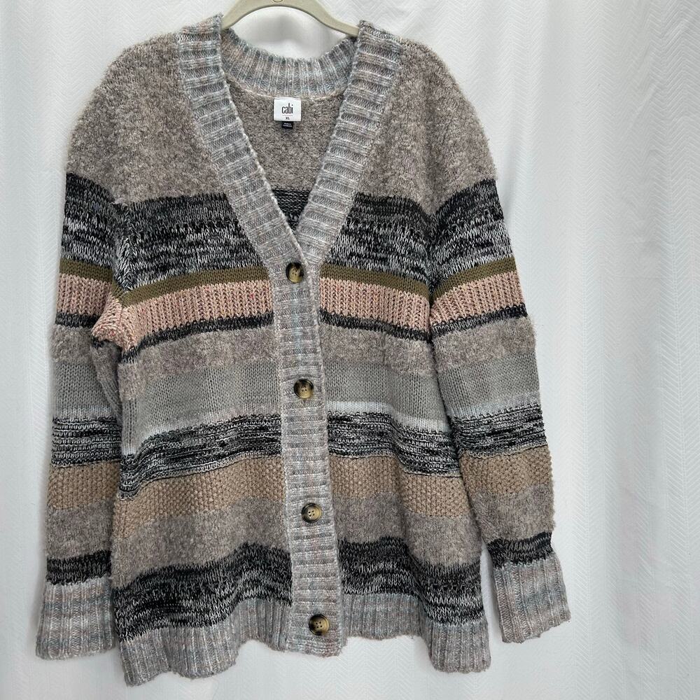 Cabi gray cardigan button up multi textured XL striped